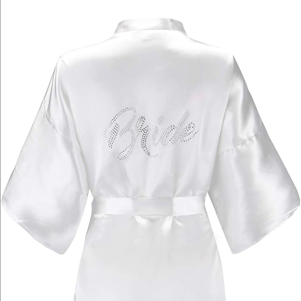 White Satin Rhinestoned Bridal Robe